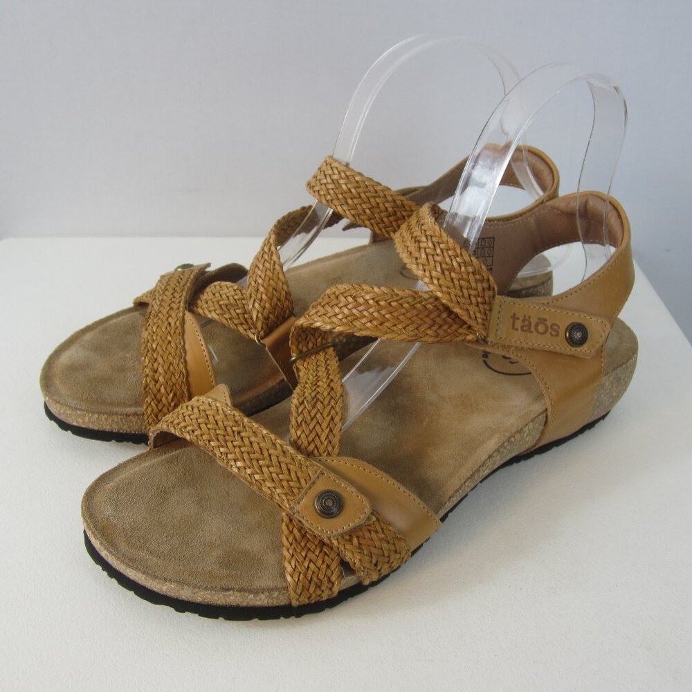 New Taos Womens 9 - 9.5 Beige Woven Leather Wedge Sandals Slide Comfort EU 40 - Picture 3 of 14